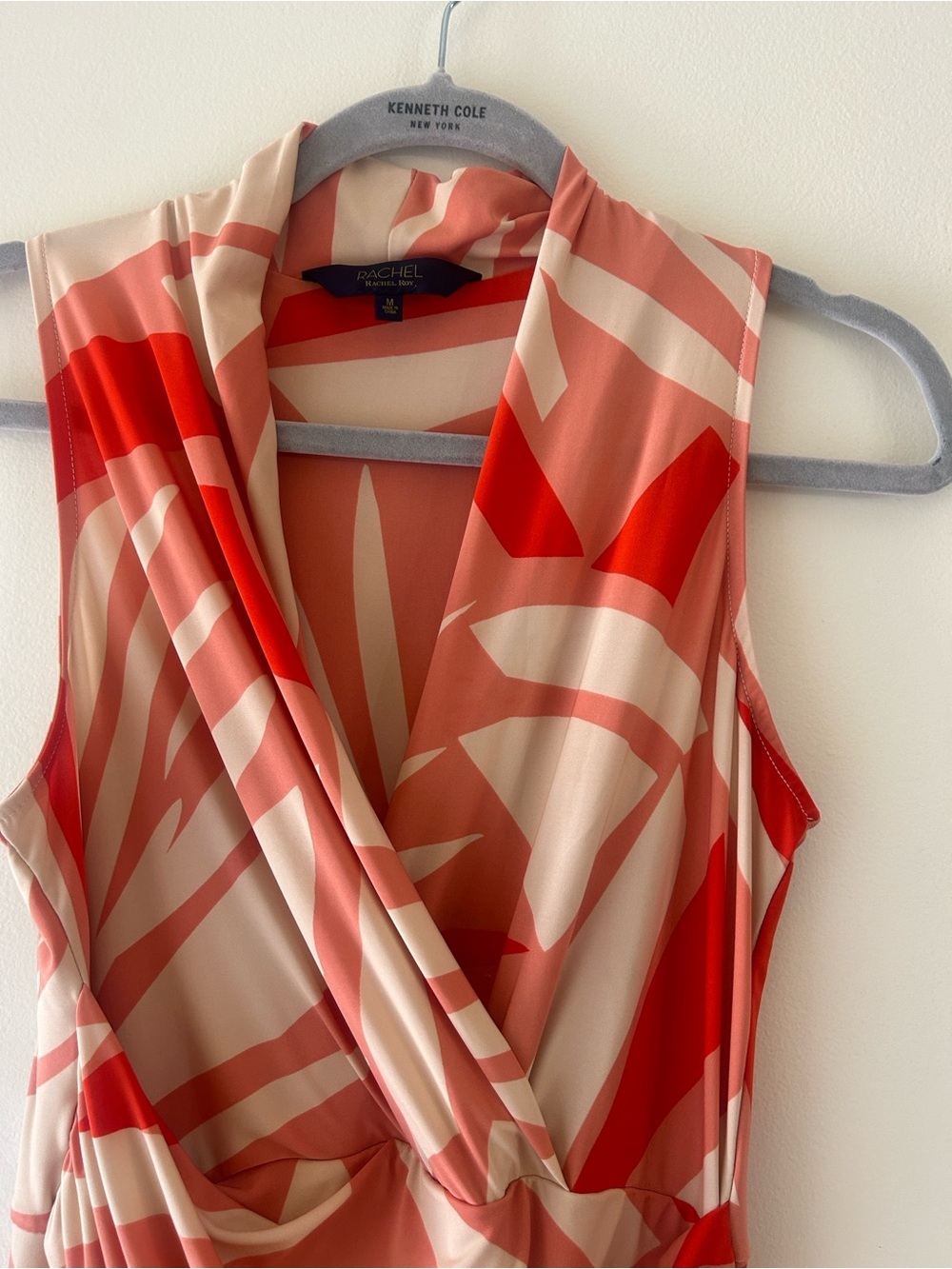 RACHEL Rachel Roy Coral and Cream Sleeveless Wrap-Style Midi Dress - Picture 4 of 9